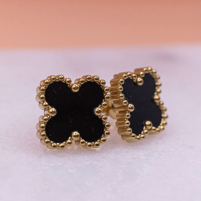 Thumbnail: Black or White Four Leaf Clover Stud Earrings 🍀