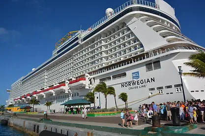 cruise ship on island