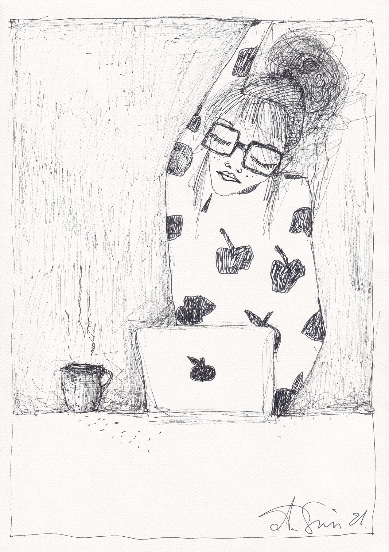 Working from Home Sketch Fine Art Print