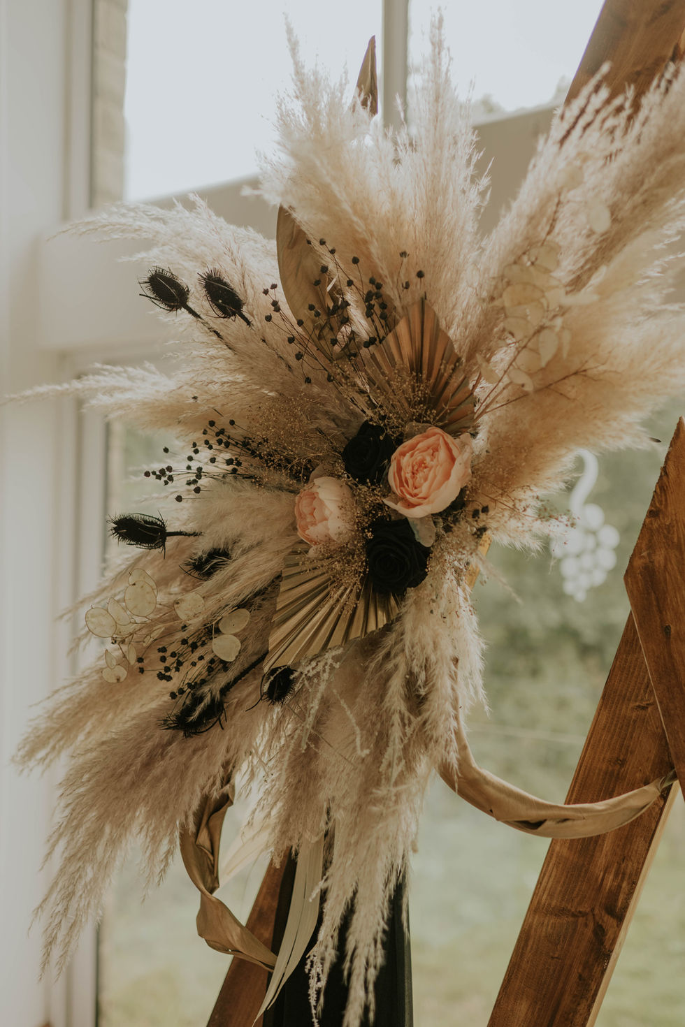 boho floral arrangement with pampas grass