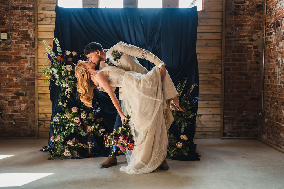 Floral Wedding Ceremony Backdrop and Draping at Sedgewell Barn