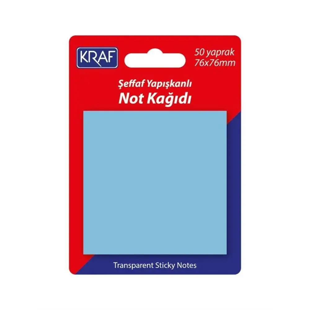 Kraf 7676Tr 76X76 Şeffaf Mavi Yapışkan Not Kağıdı (50 Yaprak)