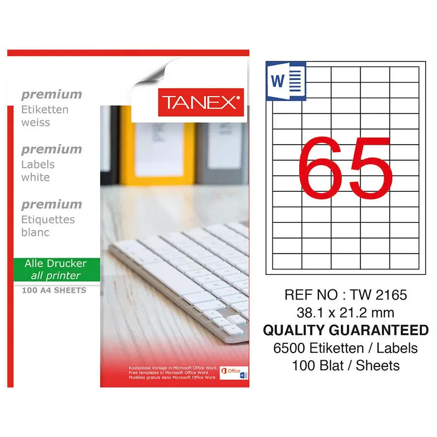 Küçük resim: Tanex Lazer Etiket Beyaz 38,1X21,2 (Tw-2165)