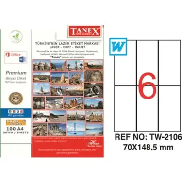 Küçük resim: Tanex Lazer Etiket Beyaz 70X148,5 (Tw-2106)