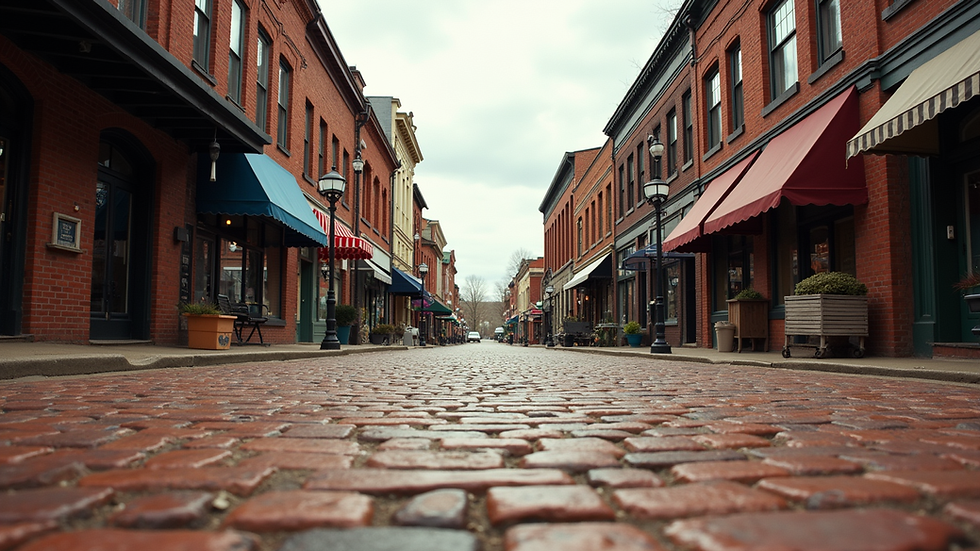 Eye-level view of historic brick street in Weston Missouri