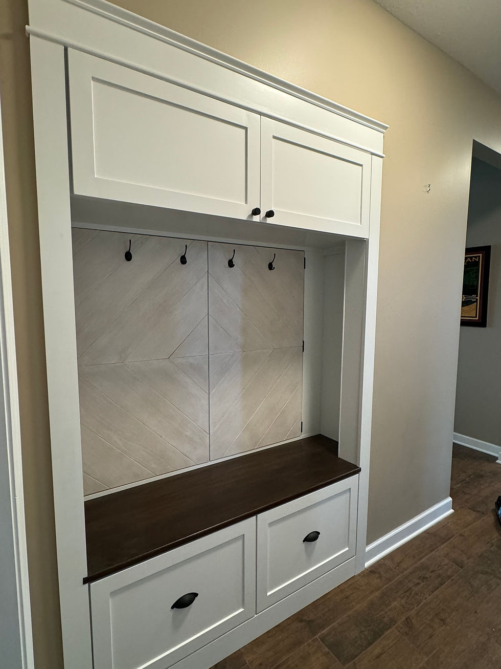 Hall Closet Drop-Zone Conversion with hidden shoe storage