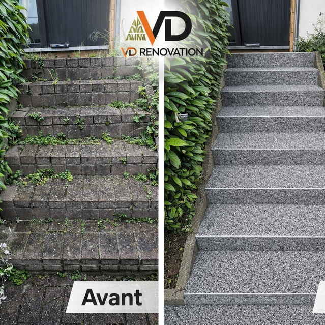 Villers--Escalier extérieur en tapis de pierre