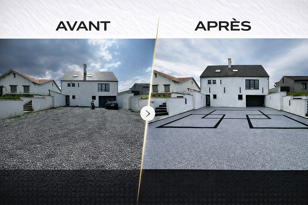 Avant après rénovation de parking en tapis de pierre en Belgique