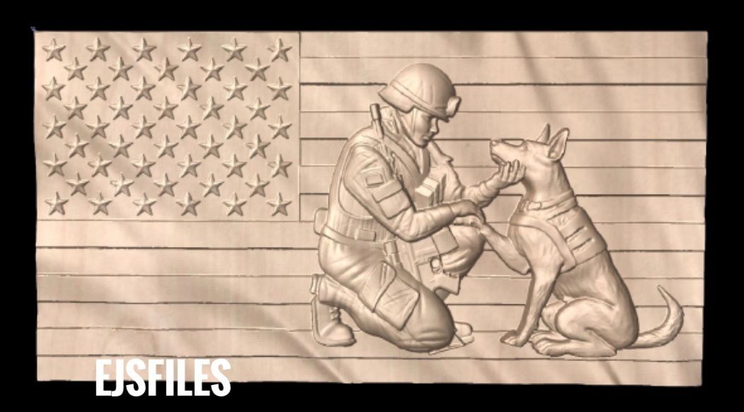 3d stl file Soldier with K9 Flag