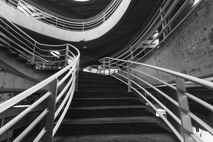 Black and white modern spiral staircase