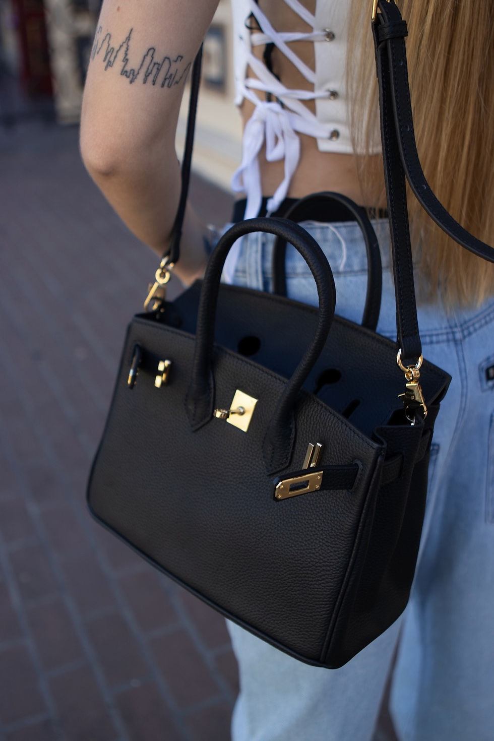 Thumbnail: Xtelier Grace Leather Handbag in Black Color