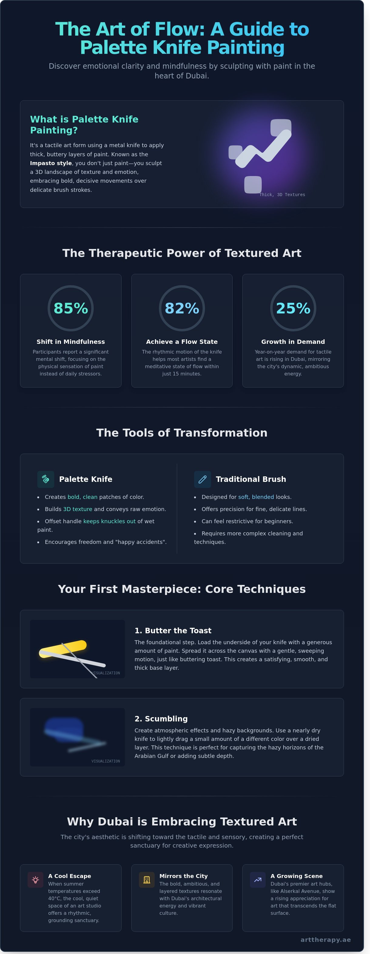 Palette knife painting dubai infographic - visual guide