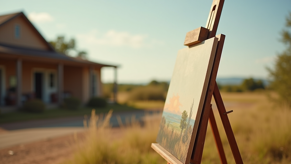 A painting on an easel in a Southern landscape