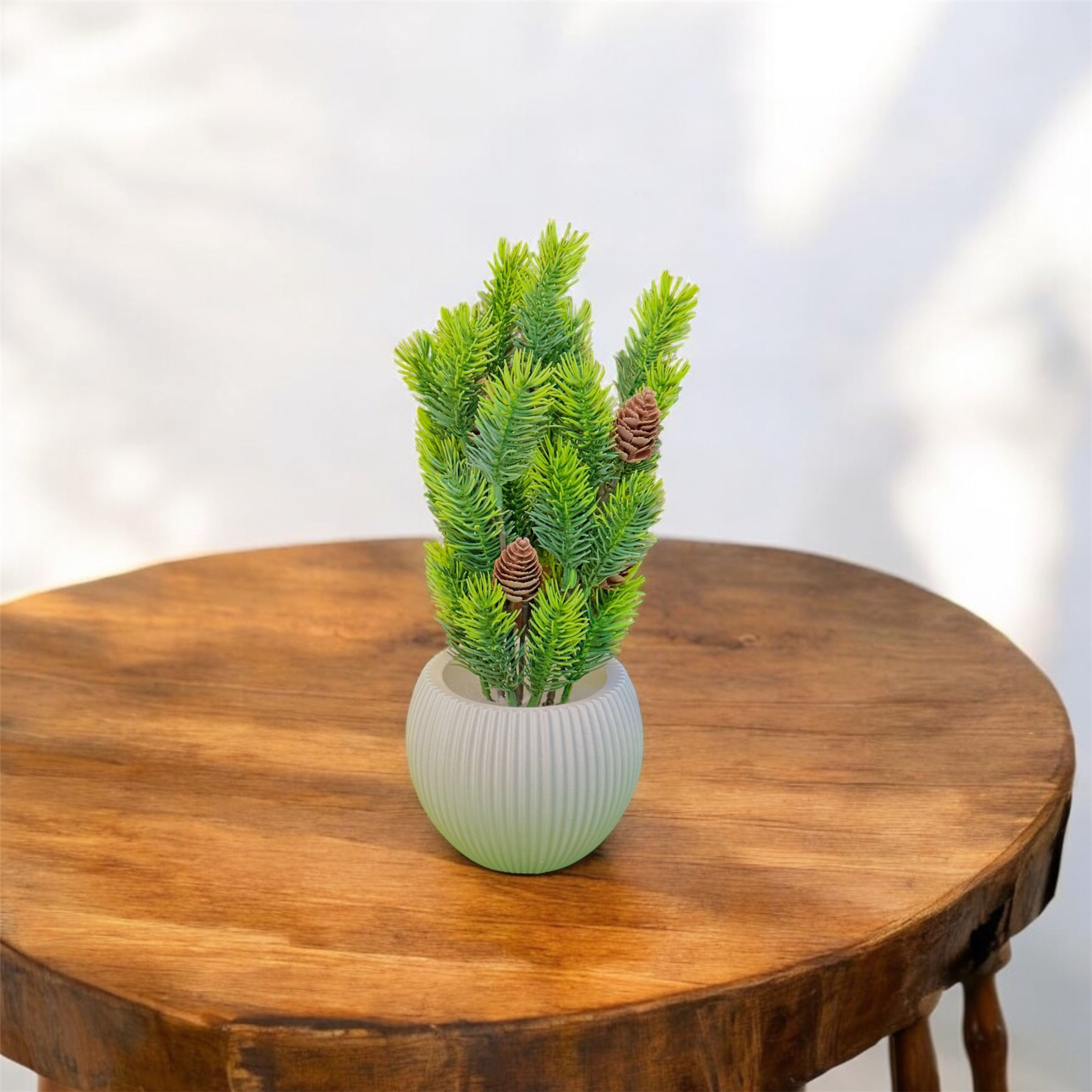Artificial Pine Tree with Pine Cones in Ribbed Pot