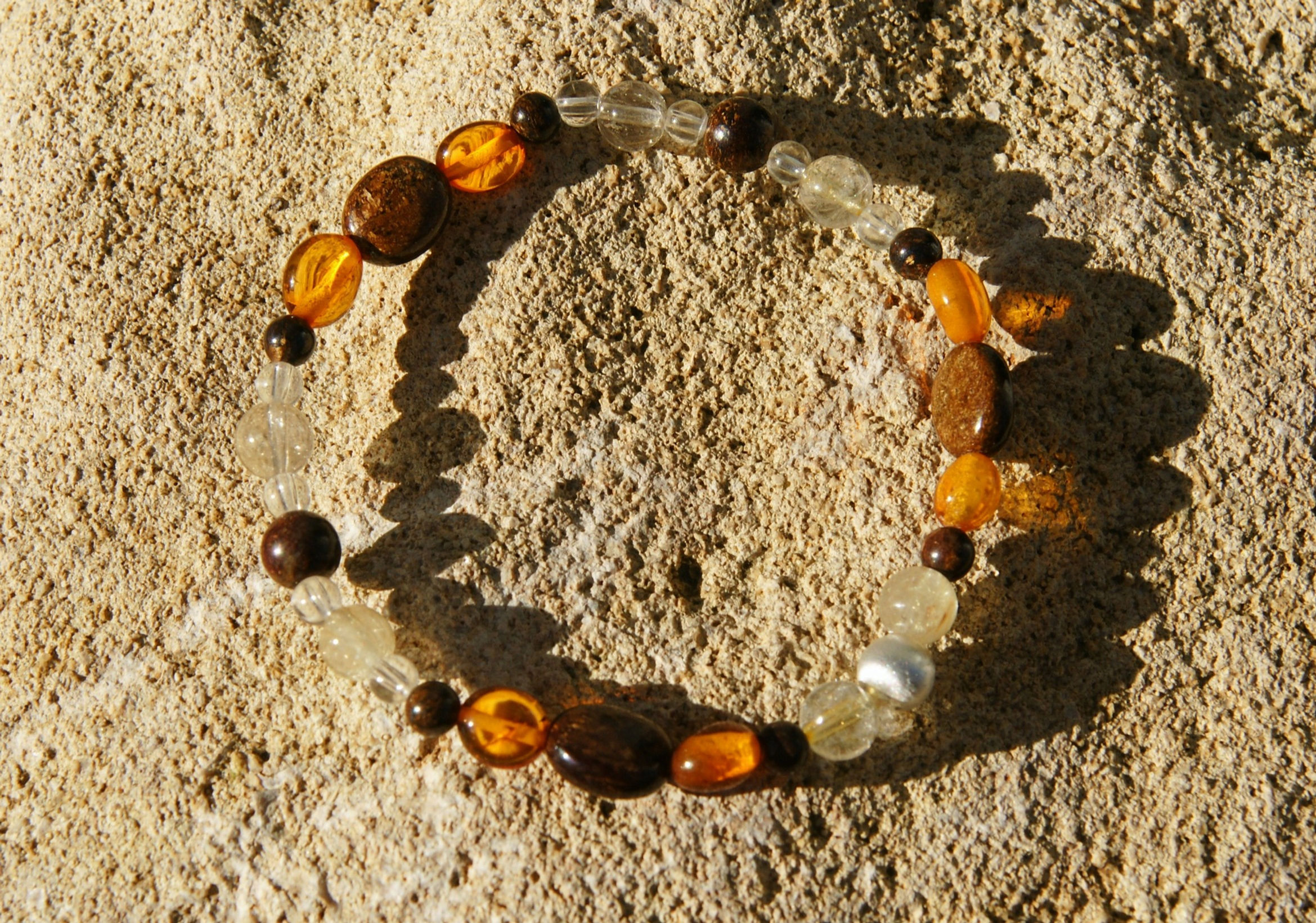 Armband Citrin Bernstein Bronzit Bergkristall Silber 925