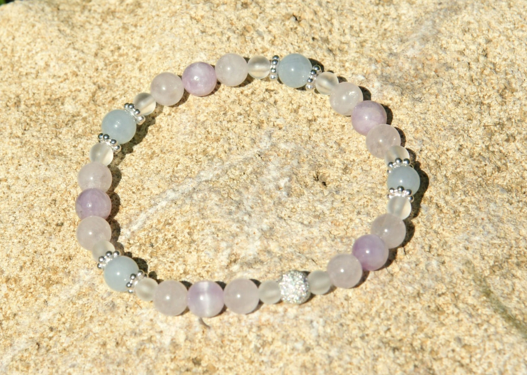 Armband Kunzit Morganit Aquamarin Bergkristall Silber 925