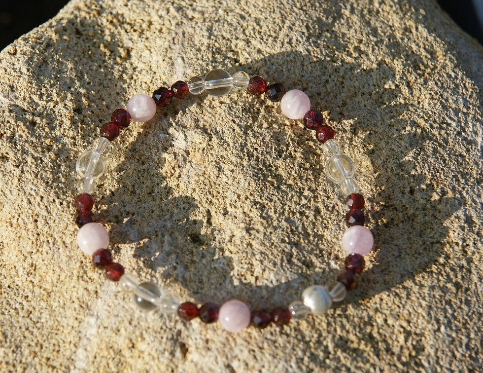 Armband: Kunzit Granat Bergkristall