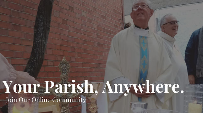 Parish priest and deacon standing together, with the words 'Your Parish, Anywhere' displayed.