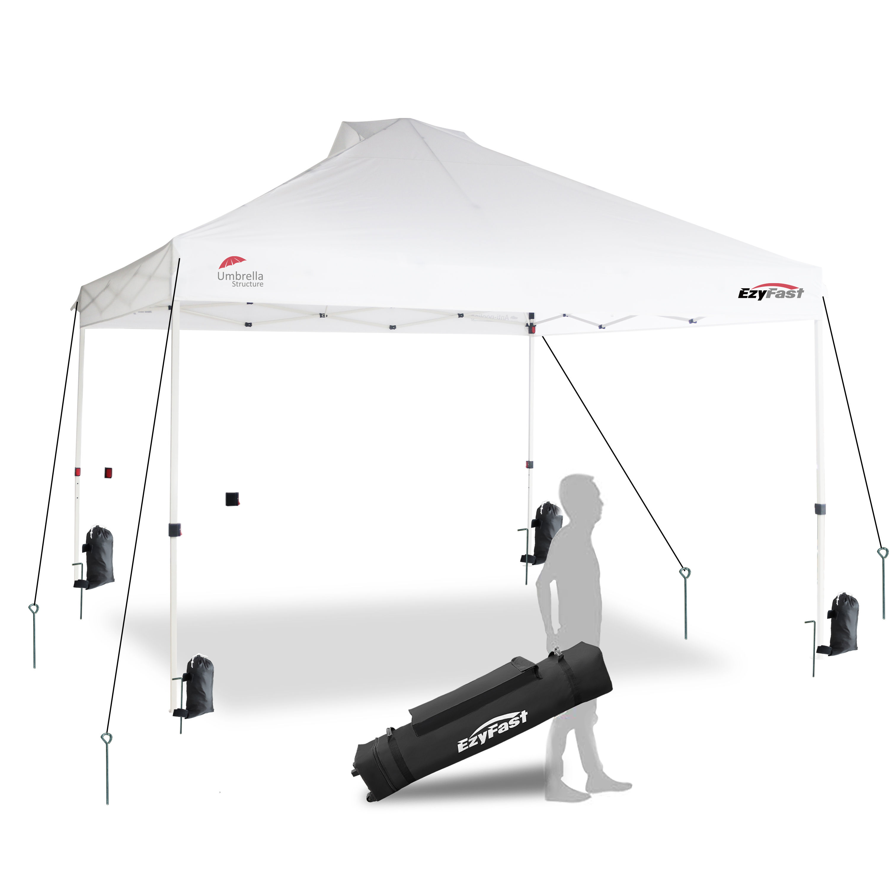 EzyFast Pro 12'x12' Umbrella Gazebo for Rain and Sun (Commercial White)
