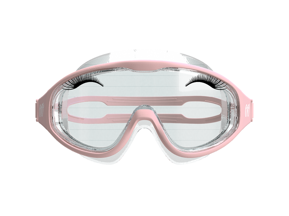 Pink and white swimming goggles