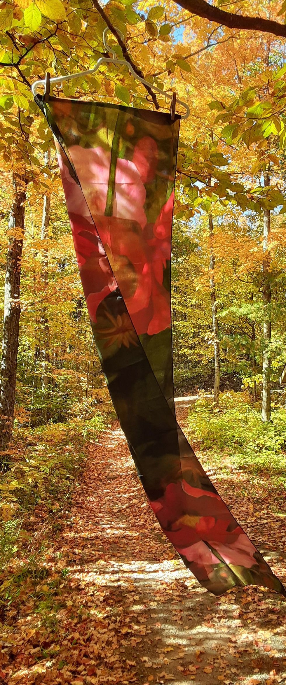 Thumbnail: Long Pure Silk Poppies Scarf -16"x72"
