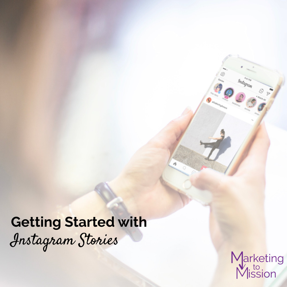 An image of someone using Instagram on their phone with a text overlay reading "Getting started with Instagram Stories"