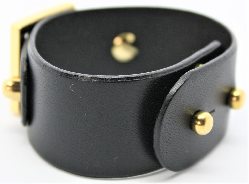 Thumbnail: Square Slide Stacking Bracelet - Black Cowhide