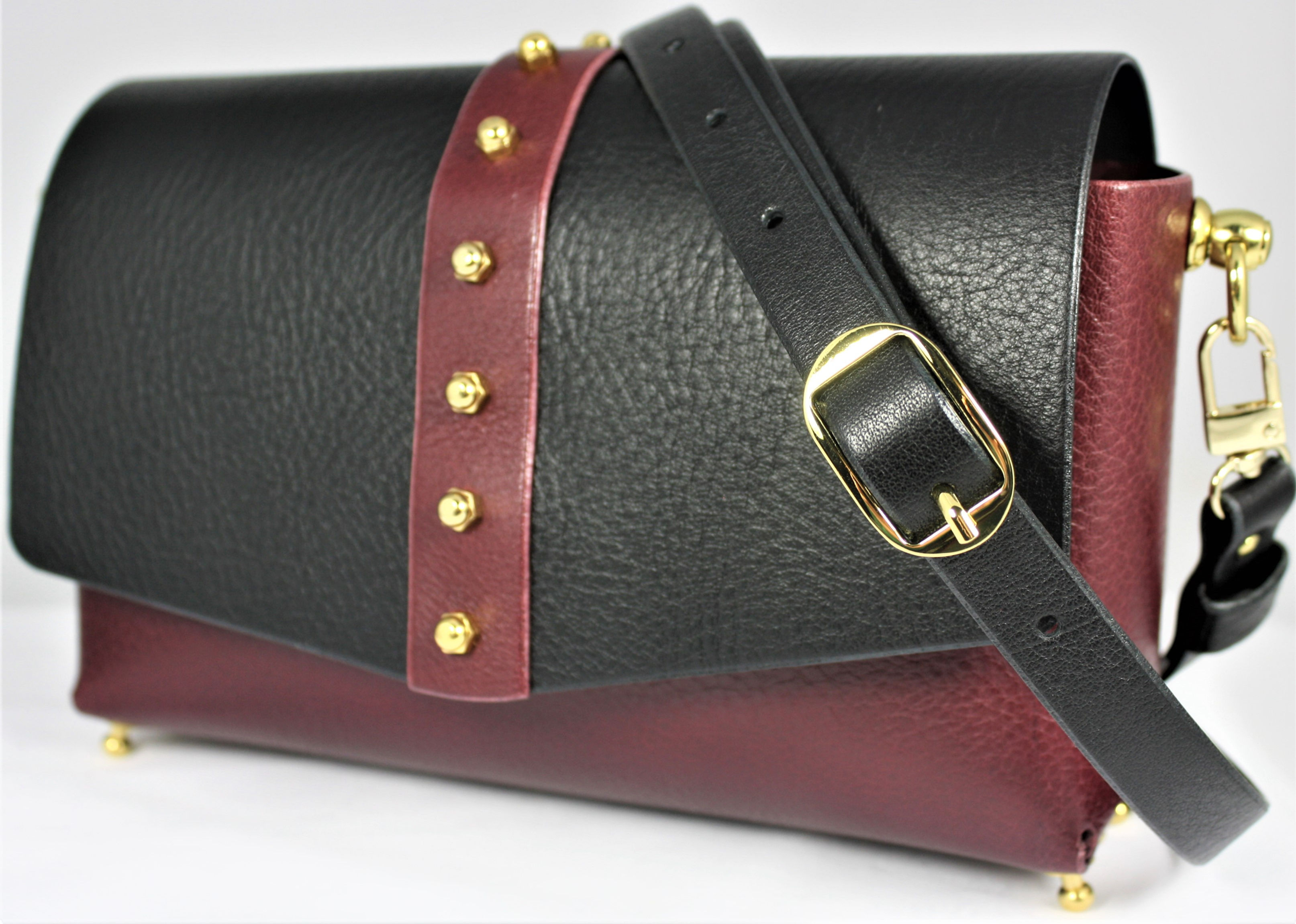 Classic Shoulder Bag - Merlot & Black Cowhide