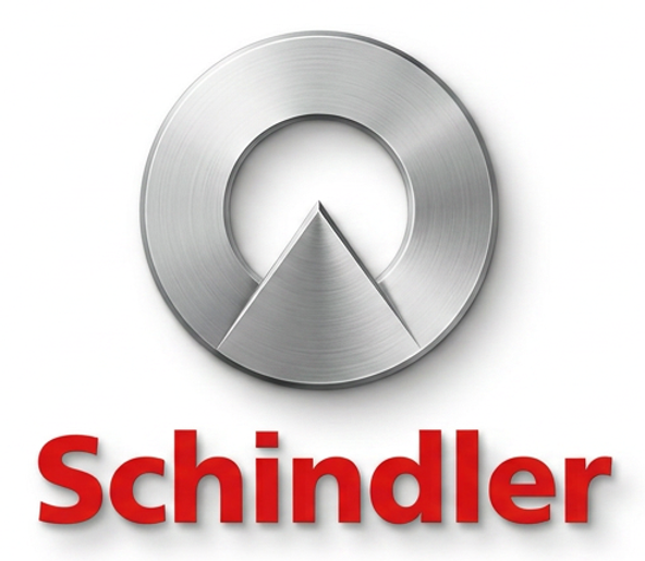3D render of the Schindler logo. It features a metallic circular emblem above the company name, conveying corporate professionalism.