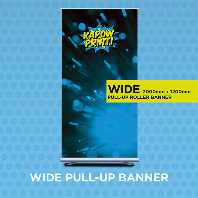 wide pull-up roller banners, exhibition stands, pop-up shops