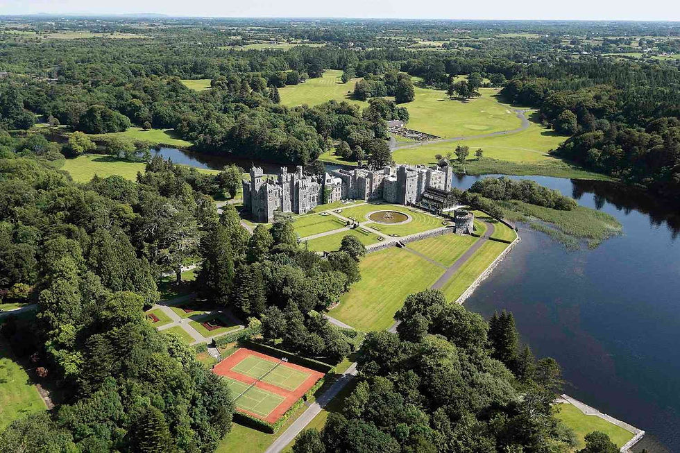 Ashford Castle in County Mayo, Ireland, filming location of The Quiet Man and luxury castle hotel.