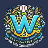 White Legacy Fund logo, a giant letter W sorrounded by decorative sports equipment