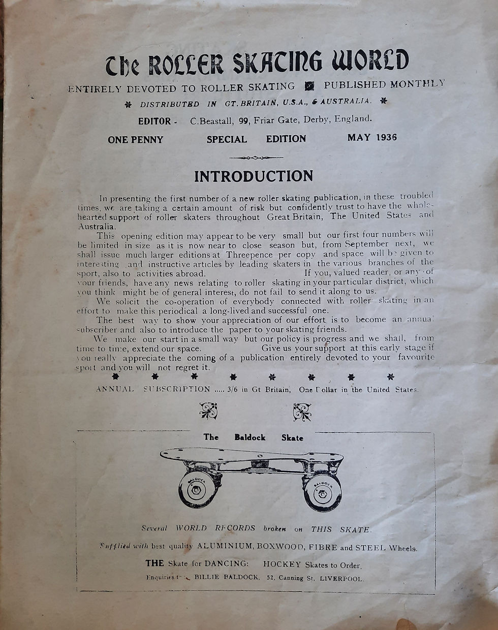 May 1936 - Issue #1 'The Roller Skating World'