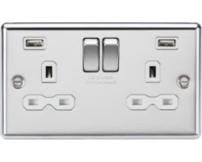 13A 2G SP Switched Socket with Dual USB A+A - Polished Chrome CL9224PCW