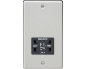 115/230V Dual Voltage Shaver Socket - Brushed Chrome with Black Insert CL89BC