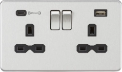13A 2G DP Switched Socket with Dual USB Charger (Type-C FASTCHARGE port) - Brush
