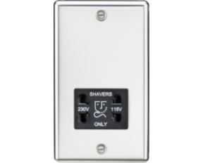 115/230V Dual Voltage Shaver Socket - Polished Chrome with Black Insert CL89PC