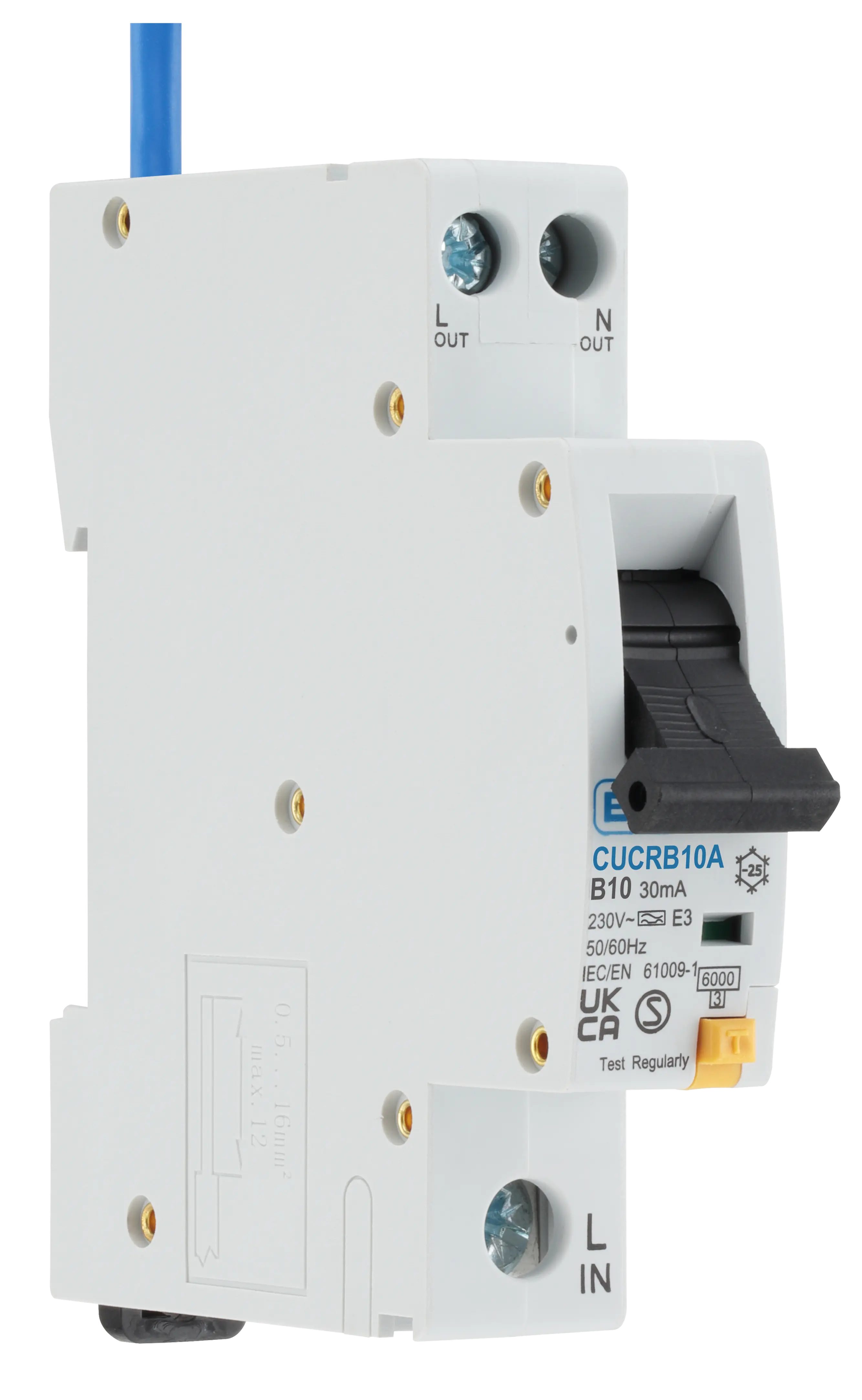UNIDIRECTIONAL 10A B CURVE COMPACT RCBO 30mA TYPE A 1 POLE RCBO SINGLE MODULE