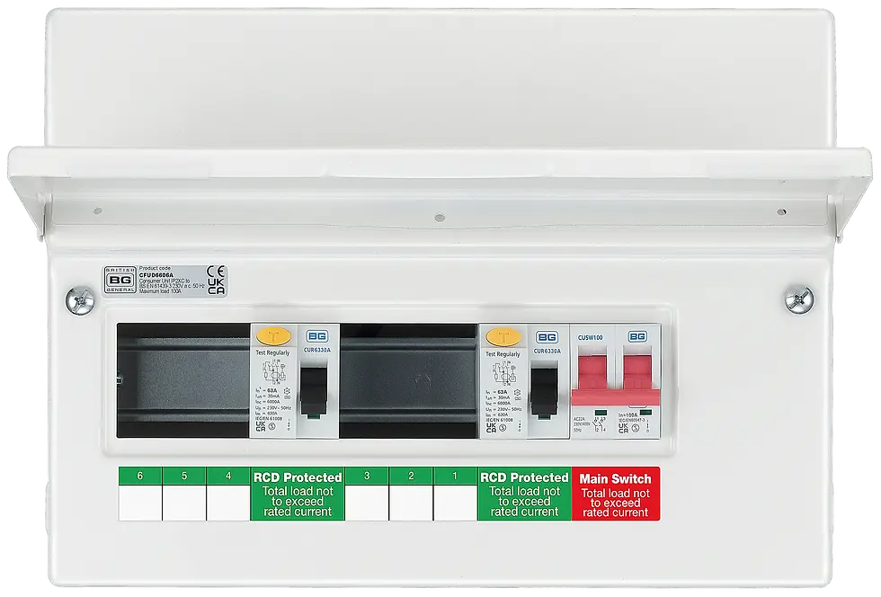 Thumbnail: Consumer Unit 12 Module 6 Way Unpopulated with 100A Main Switch, 2 x 63A Type A