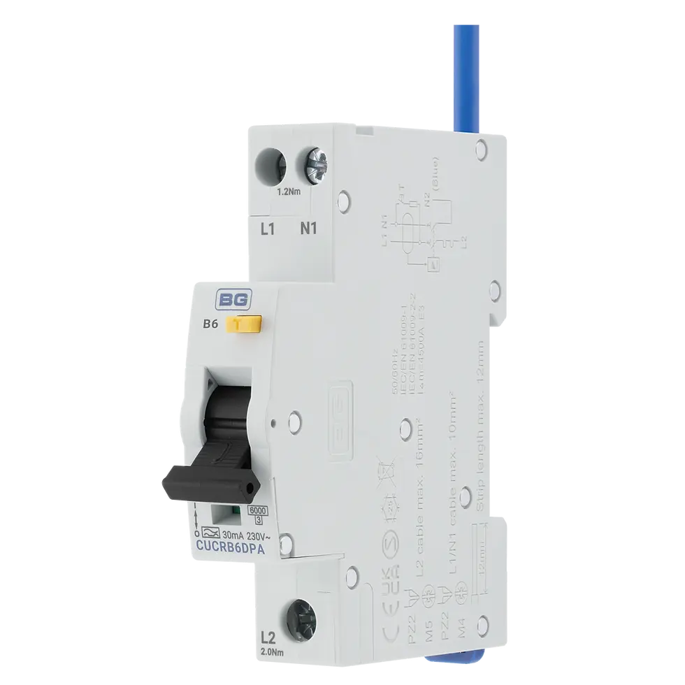 Thumbnail: Bidirectional 6A 30mA B Curve Type A RCBO Double Pole 1 Module