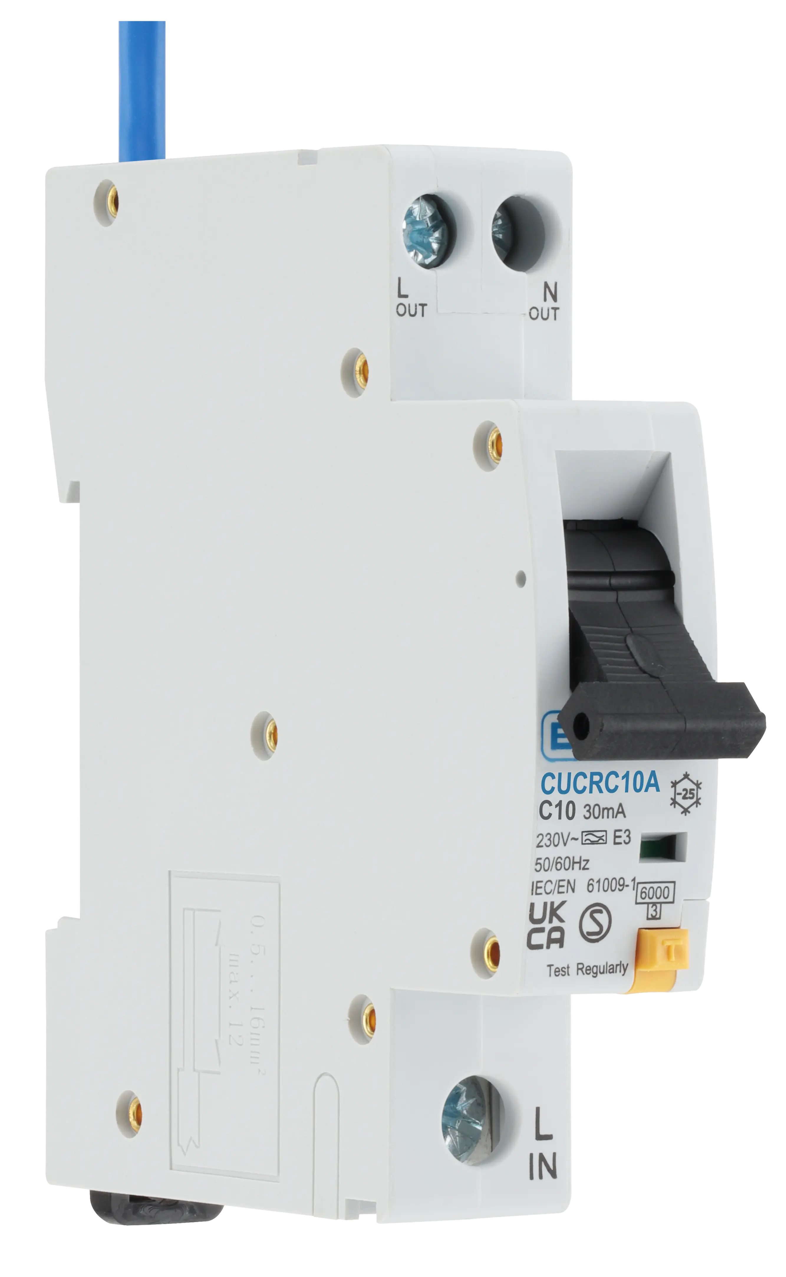 UNIDIRECTIONAL 10A C CURVE COMPACT RCBO 30mA TYPE A 1 POLE SINGLE MODULE