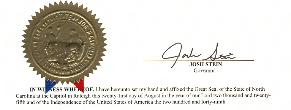 State of North Carolina 2025 PACE Month Proclamation by Governor Josh Stein