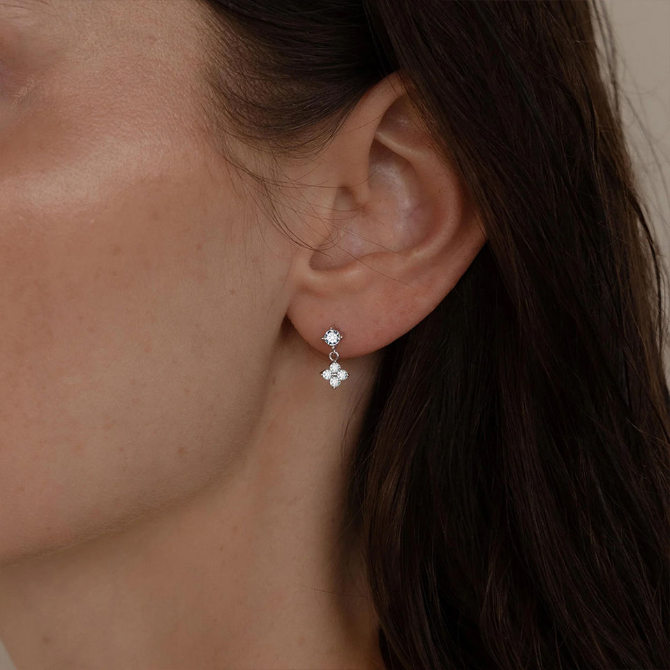 Clover Zircon Drop Earrings