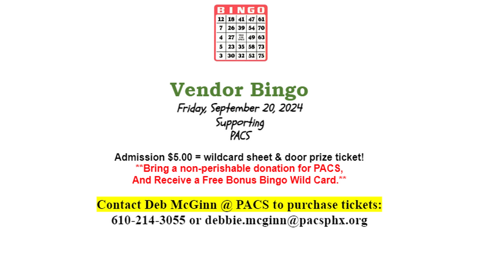 Vendor Bingo - Hosted By Friendship Fire Co.