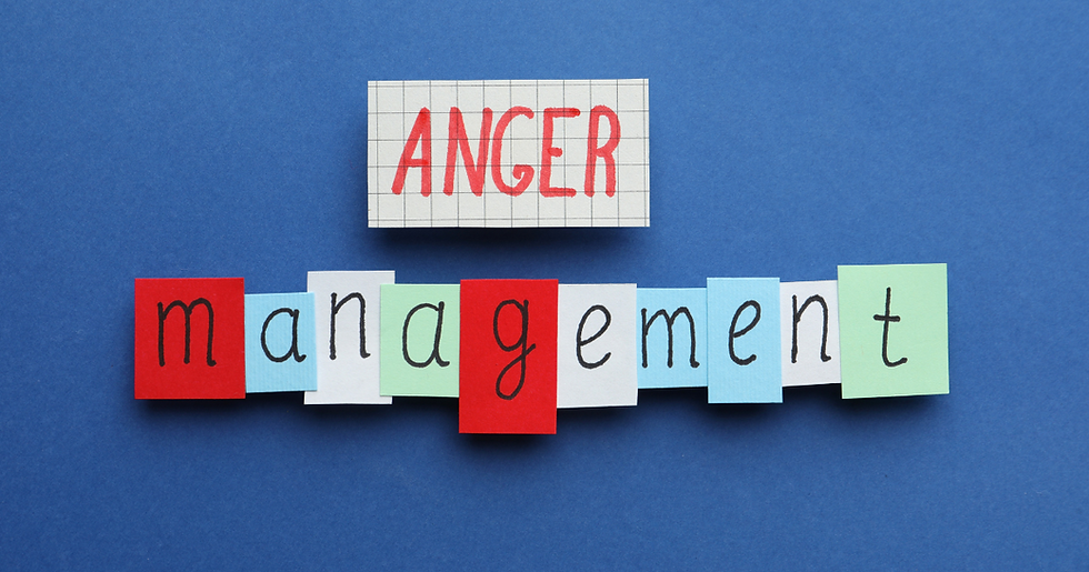 Text reading 'Anger Management' with a calm background symbolizing emotional control and stress relief techniques.