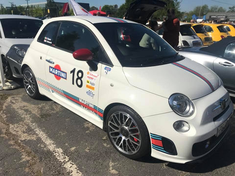Adapted Abarth 500 race car sponsored by Martini