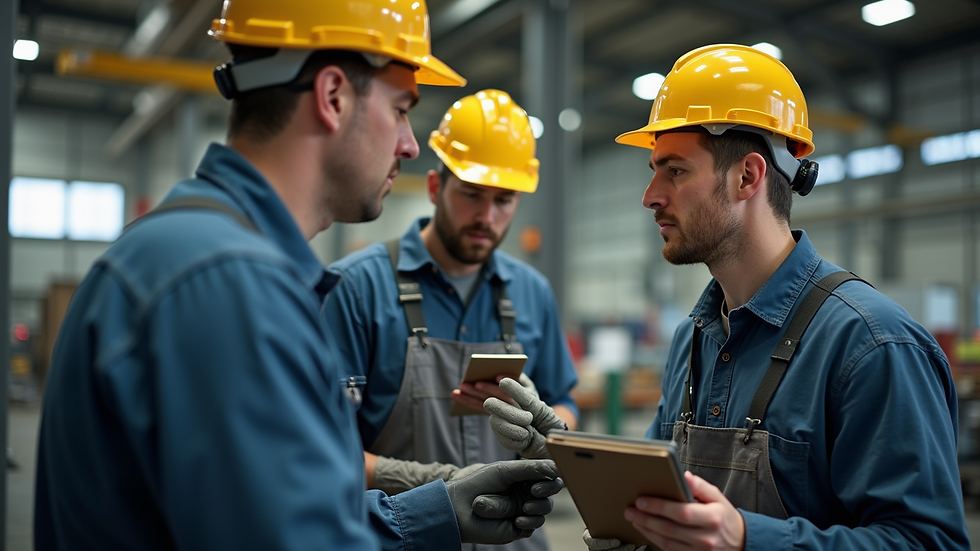 Close-up view of a manager coaching an employee in a workshop setting