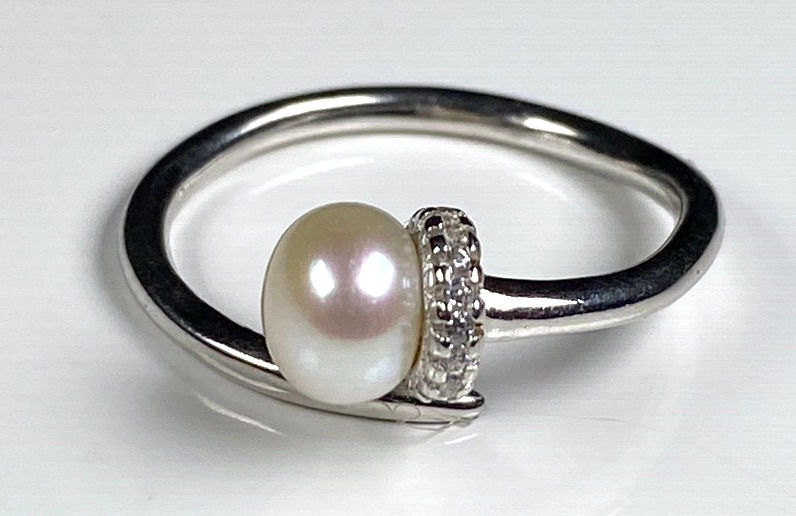 Miniaturbild: Silber Ring mit Perle, Zirkonia Perlenring Größenverstellbar