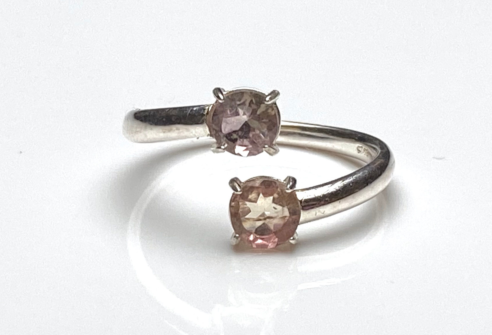 Silber Ring 925 zwei Turmalin Steine ø 5 mm Größenverstellbar