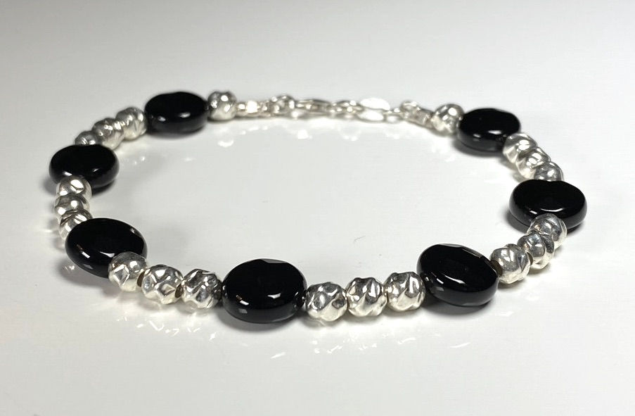 Thumbnail: Armband Silber 925 mit Onyx Steine Steine ø 7,6 mm